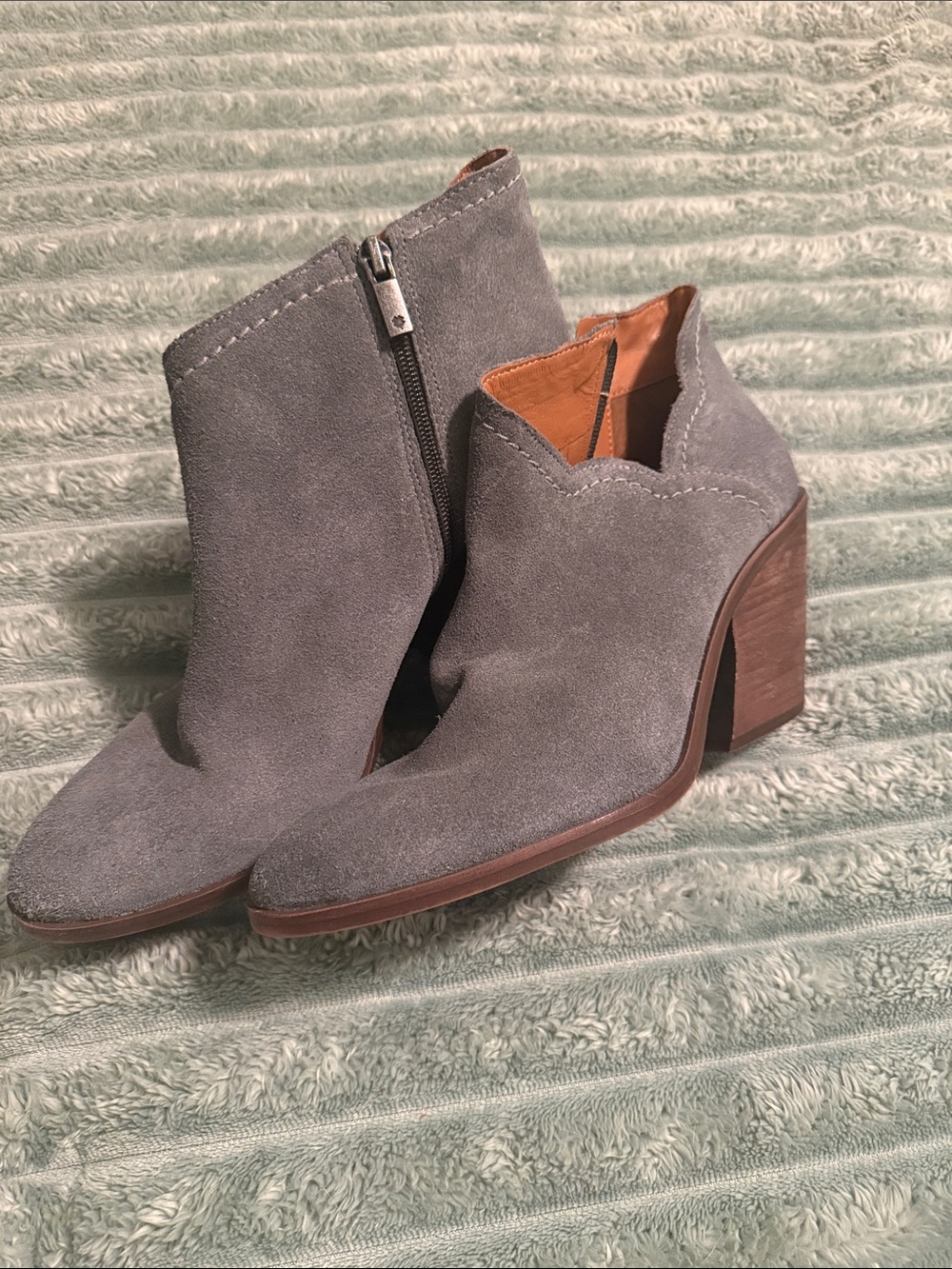 Lucky Brand Grey Suede Scalloped Ankle Booties